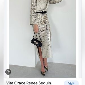 VITA GRACE Sz XS Renee elegance skirt in ivory, gold & silver “champagne” FAB!